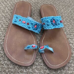 Beaded Blue and Brown Sandals